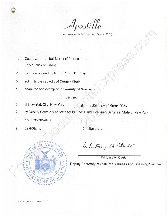New York Hague apostille 2026 Hague apostille from New York